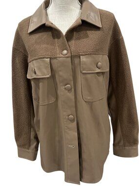 Heartloom Tonya Womens Shacket Jacket S Brown Fleece & Faux Leather